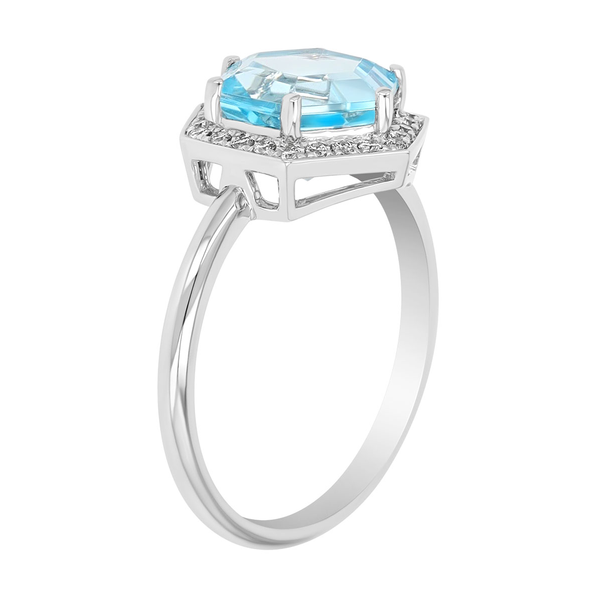 Doves Hexagon Topaz & Diamond Halo Ring in White Gold
