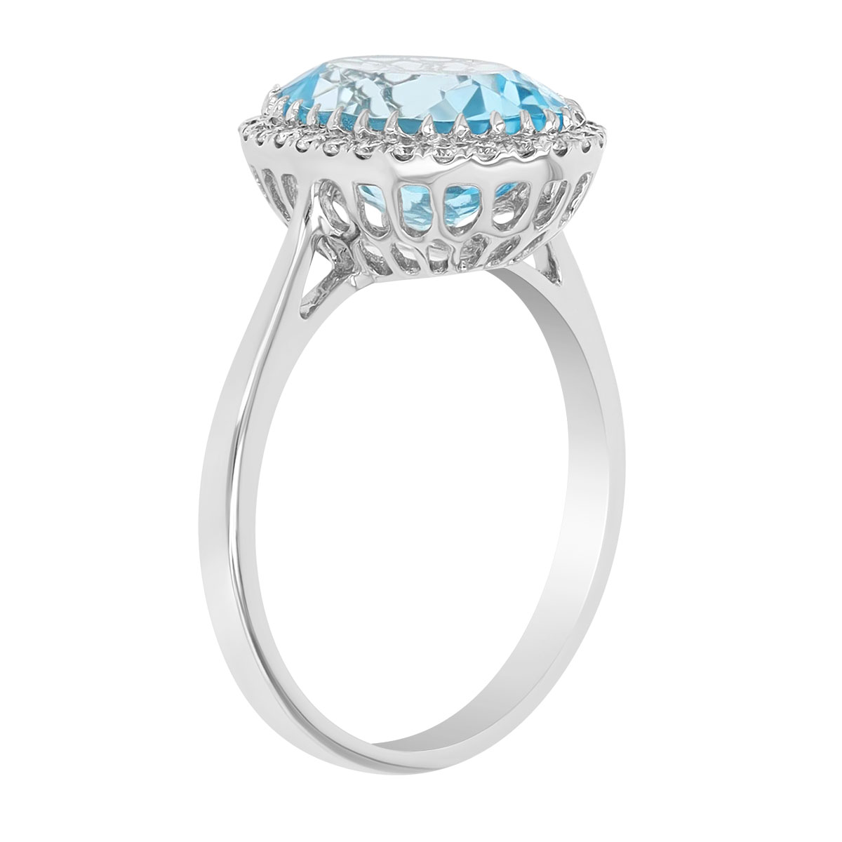 Doves Oval Topaz & Diamond Halo Ring in White Gold