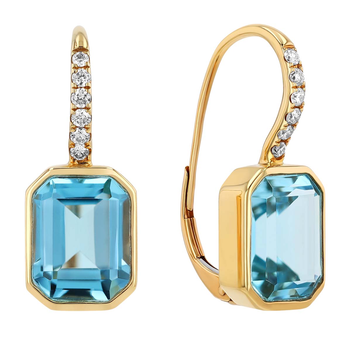 Doves Bezel Set Topaz & Diamond Drop Earrings in Yellow Gold