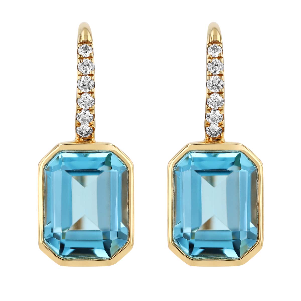 Doves Bezel Set Topaz & Diamond Drop Earrings in Yellow Gold