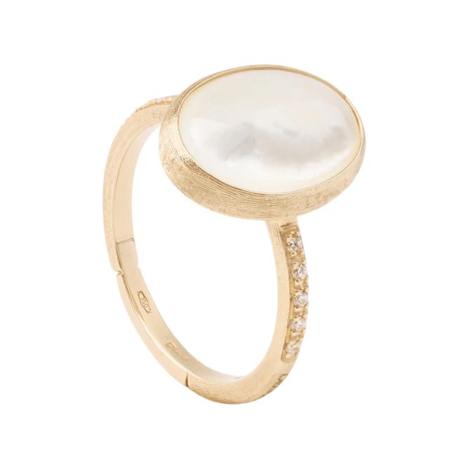 Marco Bicego Siviglia Bezel Set Oval Cabochon Mother of Pearl & Diamond Ring in Yellow Gold, Size 7