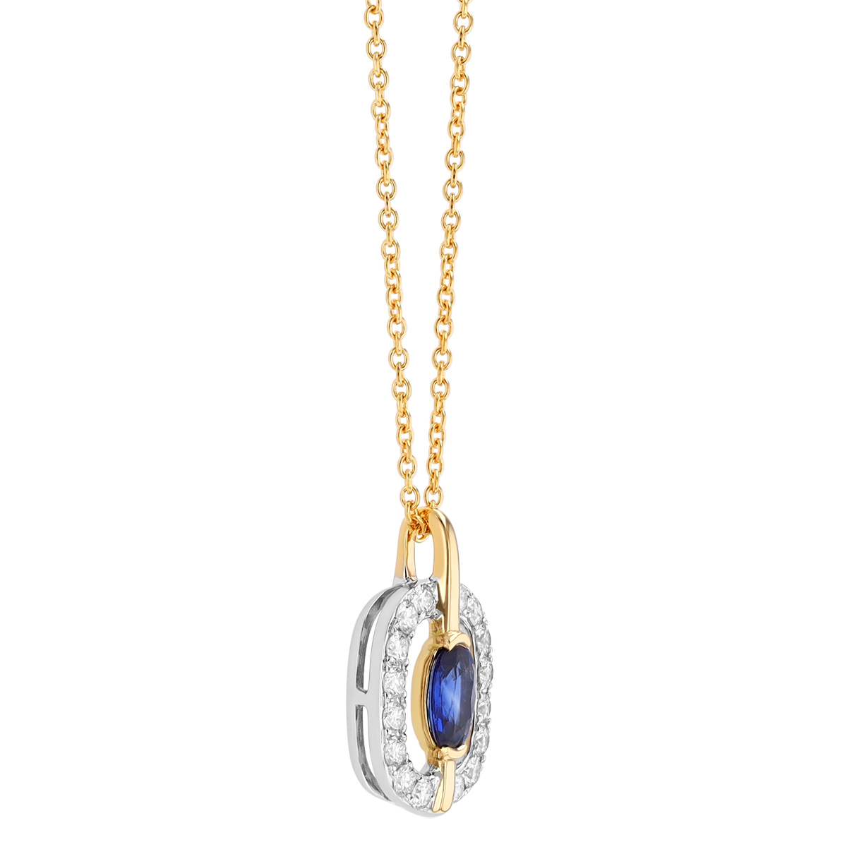 Oval Sapphire & Diamond Square Pendant in Two Tone