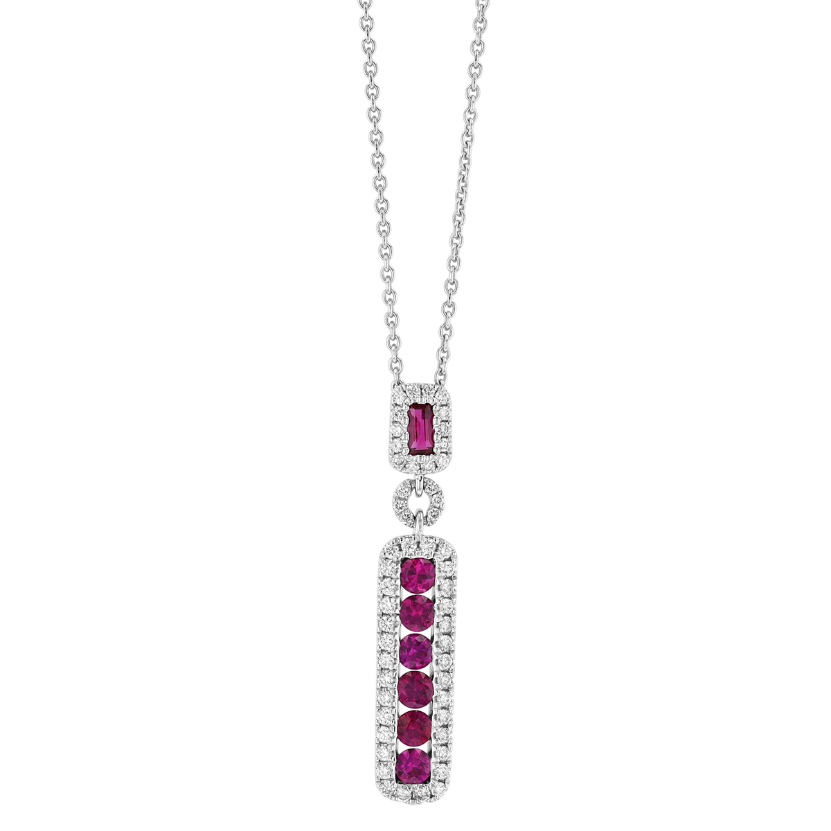 Emerald & Ruby Column Pendant in White Gold