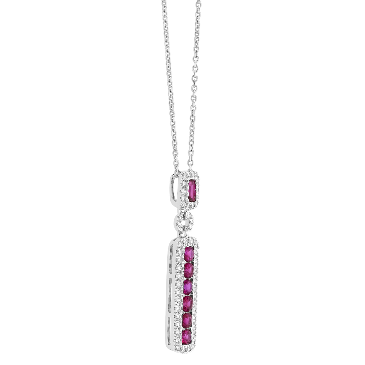 Emerald & Ruby Column Pendant in White Gold