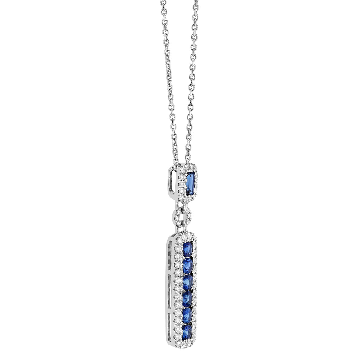 Sapphire & Diamond Column Pendant in White Gold
