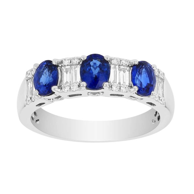 Oavl Sapphire & Multi-Shape Diamond Ring in White Gold
