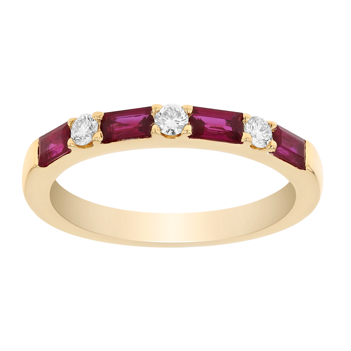 Baguette Ruby & Round Diamond Ring in Yellow Gold