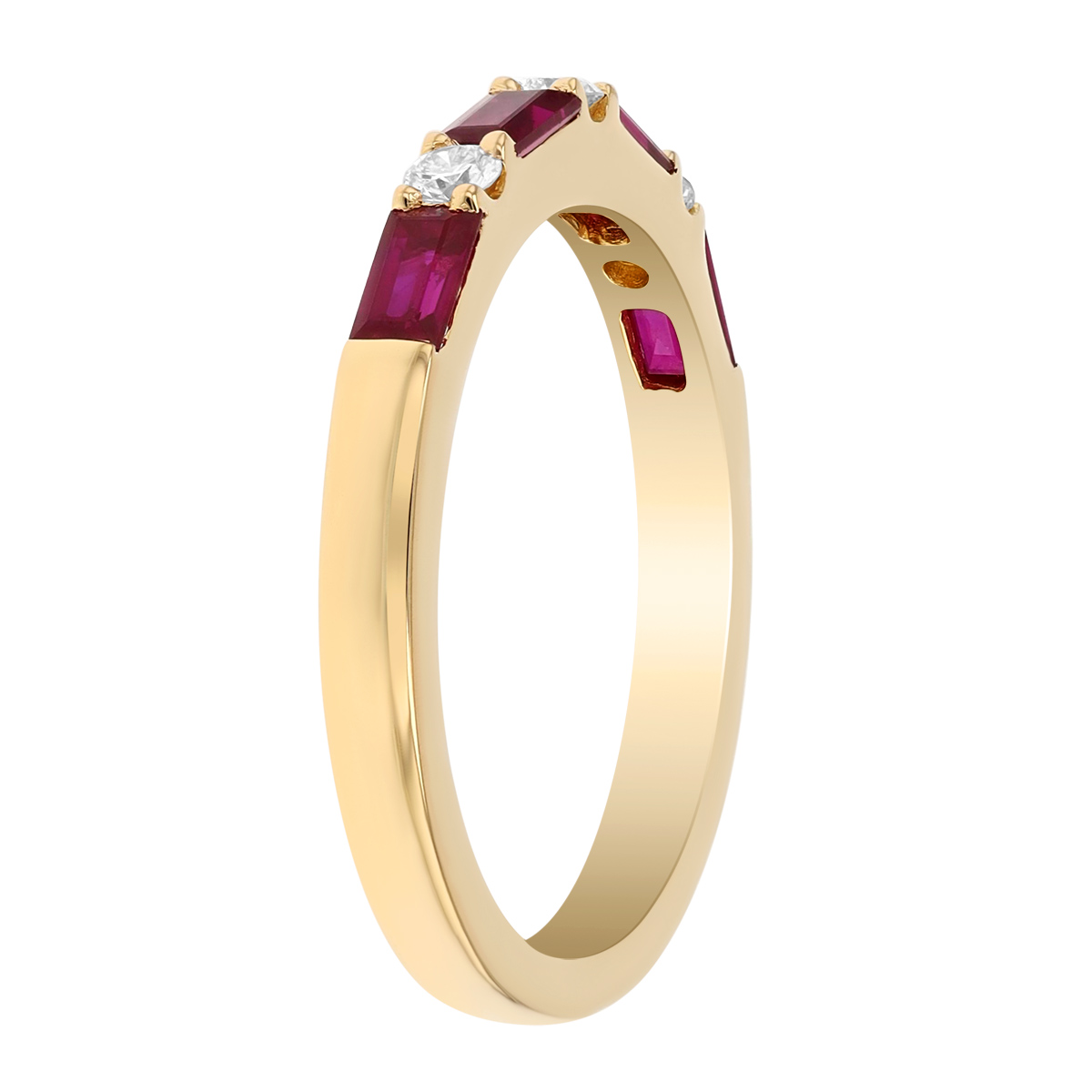 Baguette Ruby & Round Diamond Ring in Yellow Gold