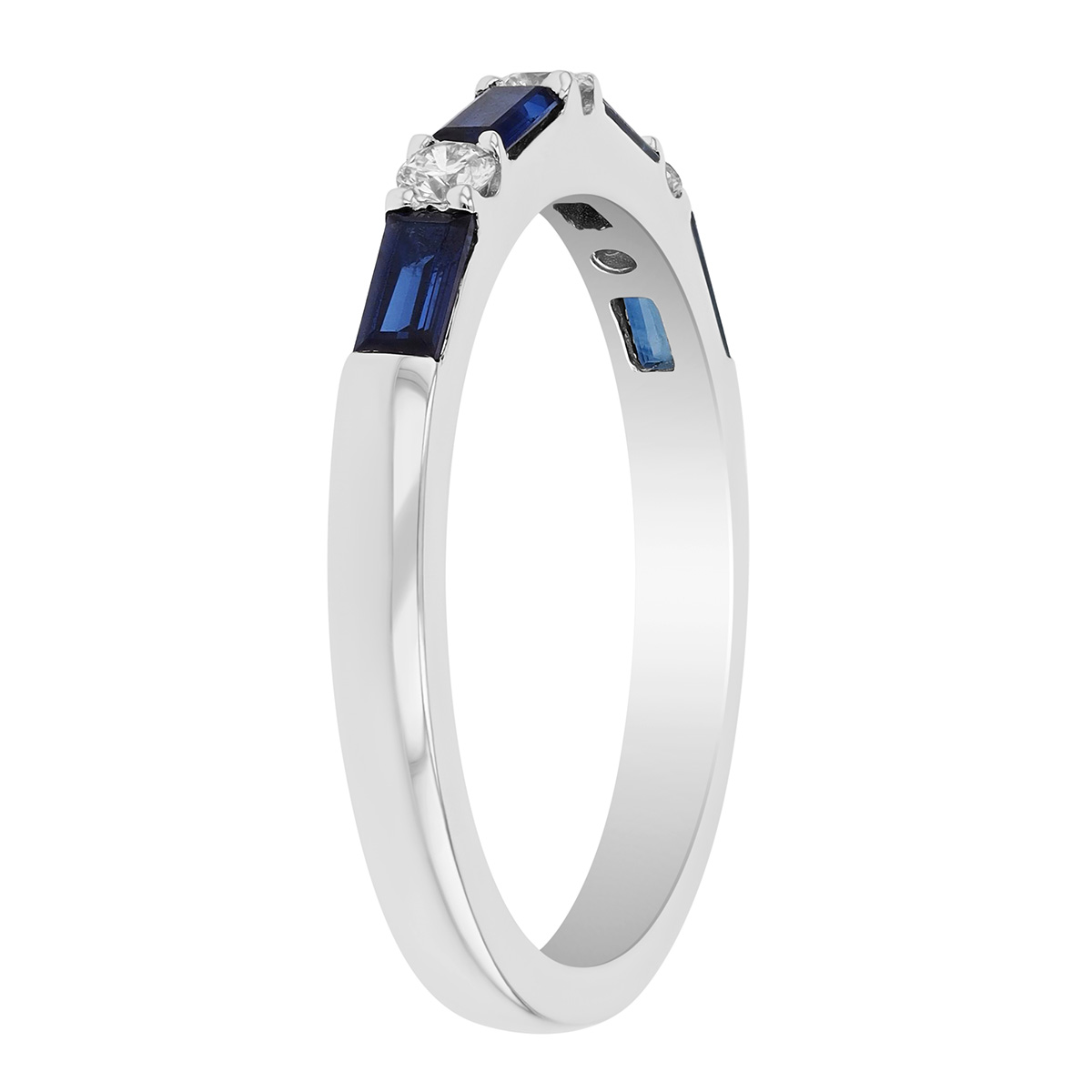 Baguette Sapphire & Round Diamond Ring in White Gold