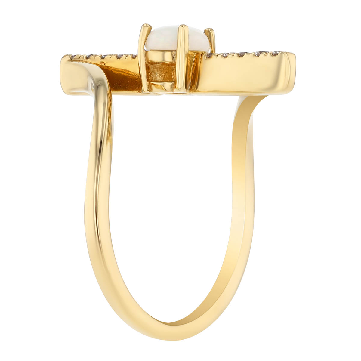 Round Cabochon Opal & Diamond Bar Ring in Yellow Gold