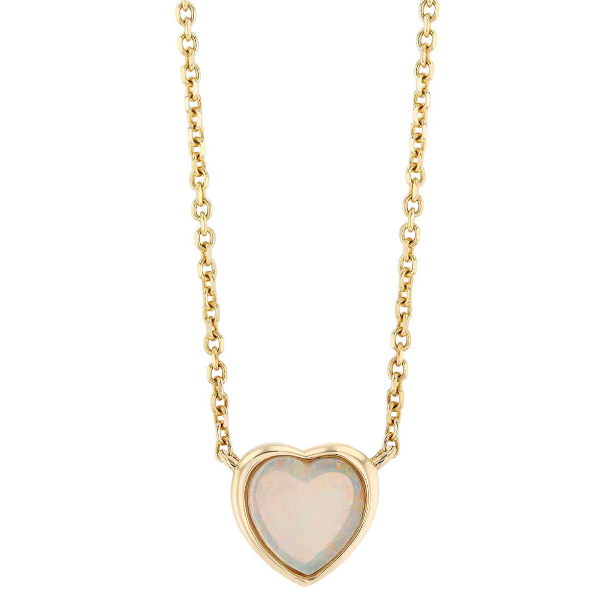 Bezel Set Heart Cabochon Opal Pendant in Yellow Gold
