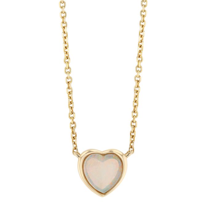 Bezel Set Heart Cabochon Opal Pendant in Yellow Gold