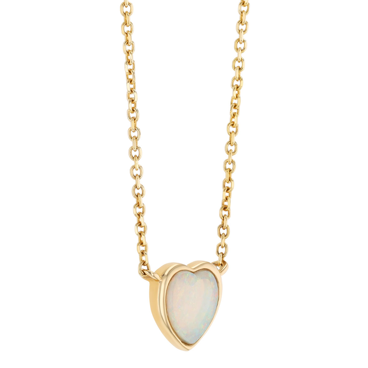 Bezel Set Heart Cabochon Opal Pendant in Yellow Gold