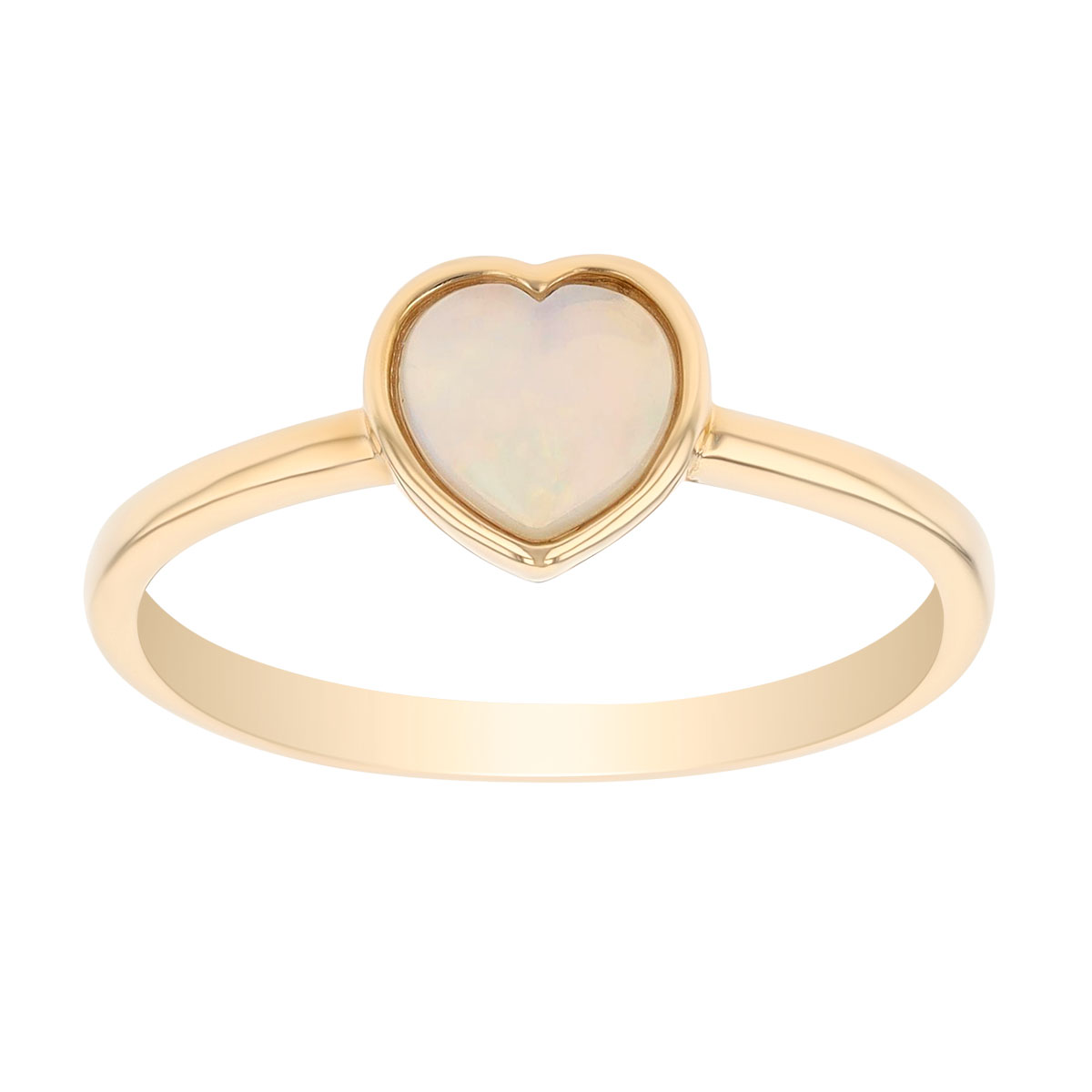 Bezel Set Heart Cabochon Opal Ring in Yellow Gold