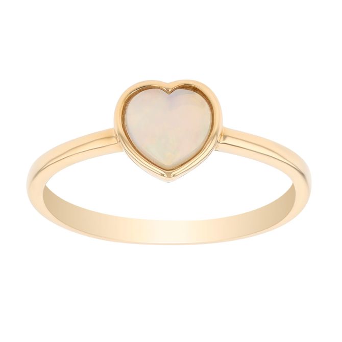 Bezel Set Heart Cabochon Opal Ring in Yellow Gold
