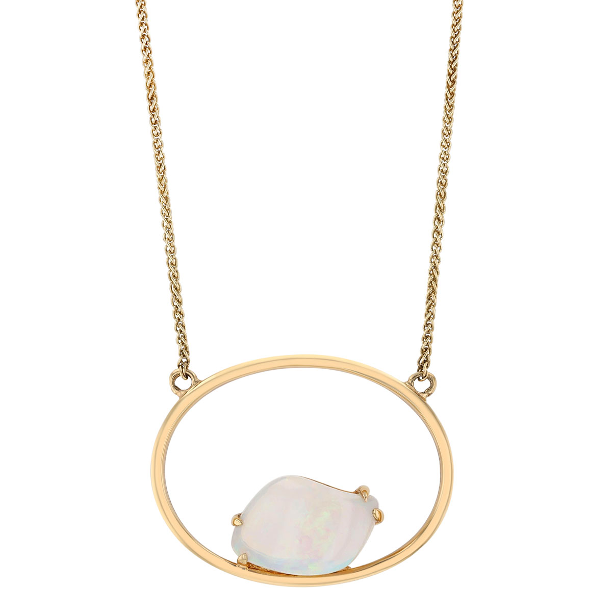Freeform Opal & Open Oval Pendant in Yellow Gold