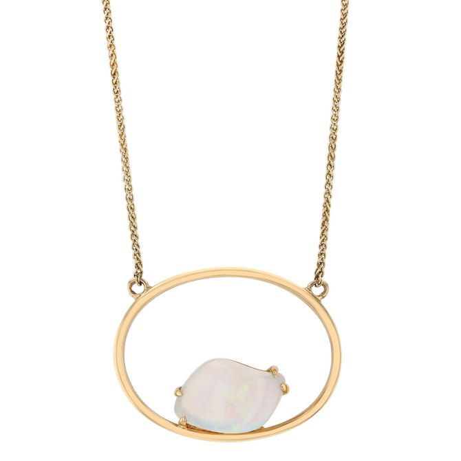 Freeform Opal & Open Oval Pendant in Yellow Gold