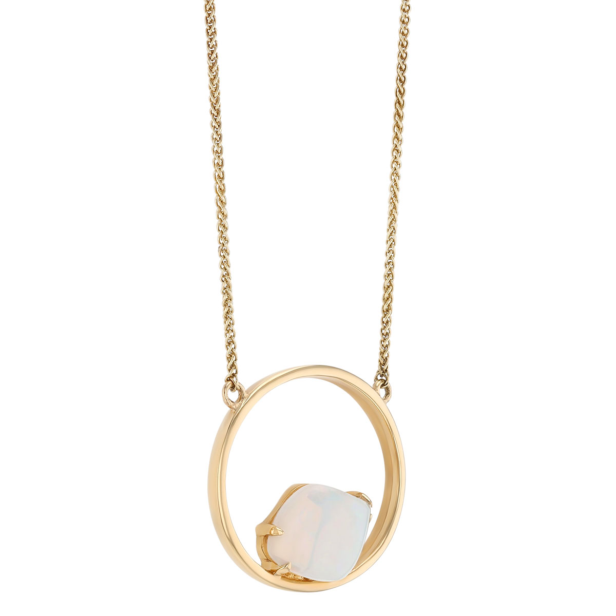 Freeform Opal & Open Oval Pendant in Yellow Gold