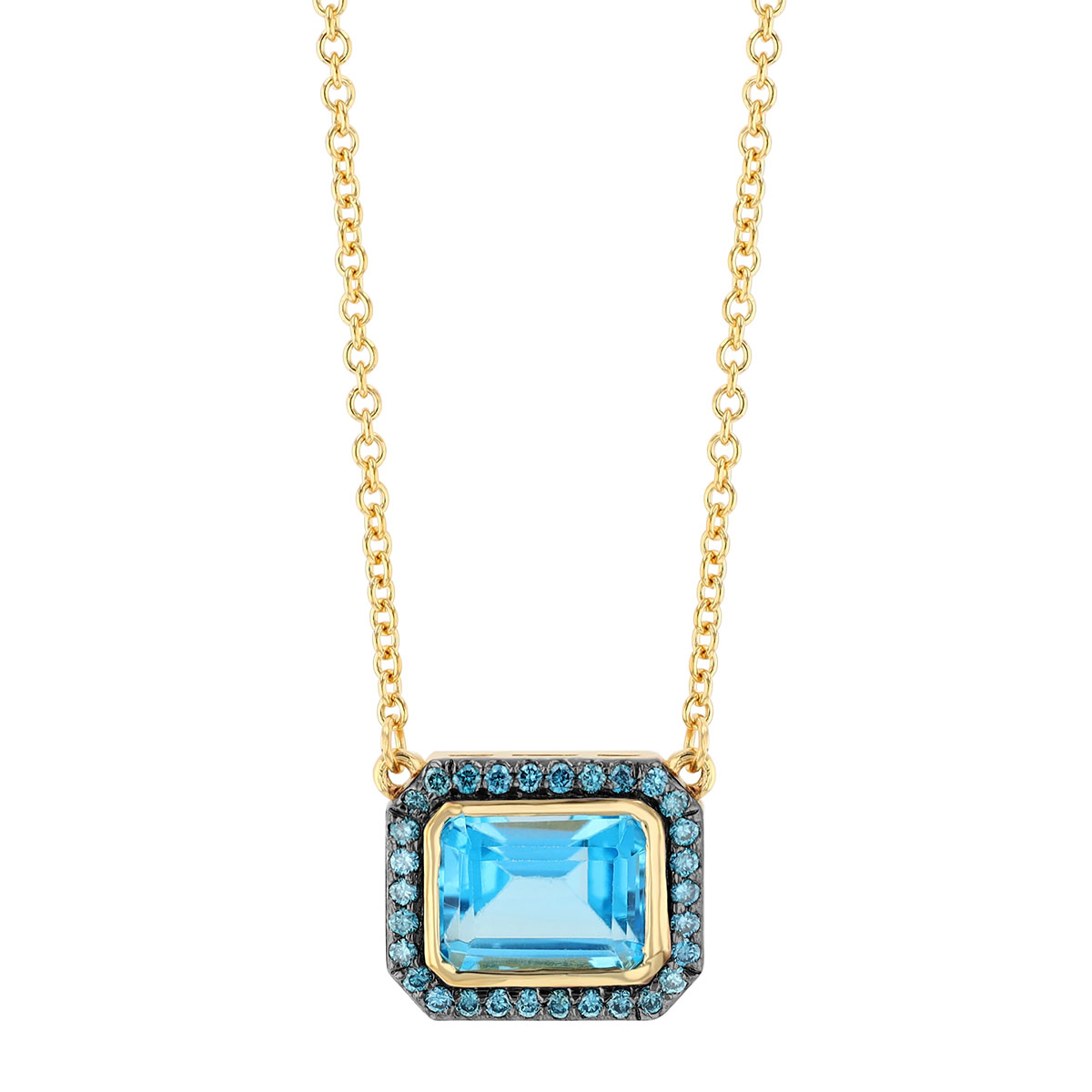 Marika Emerald Cut Topaz & Halo Pendant in Yellow Gold