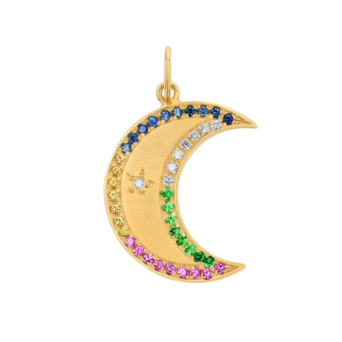 Marika Multicolored Sapphire & Diamond Crescent Moon Charm in Yellow Gold