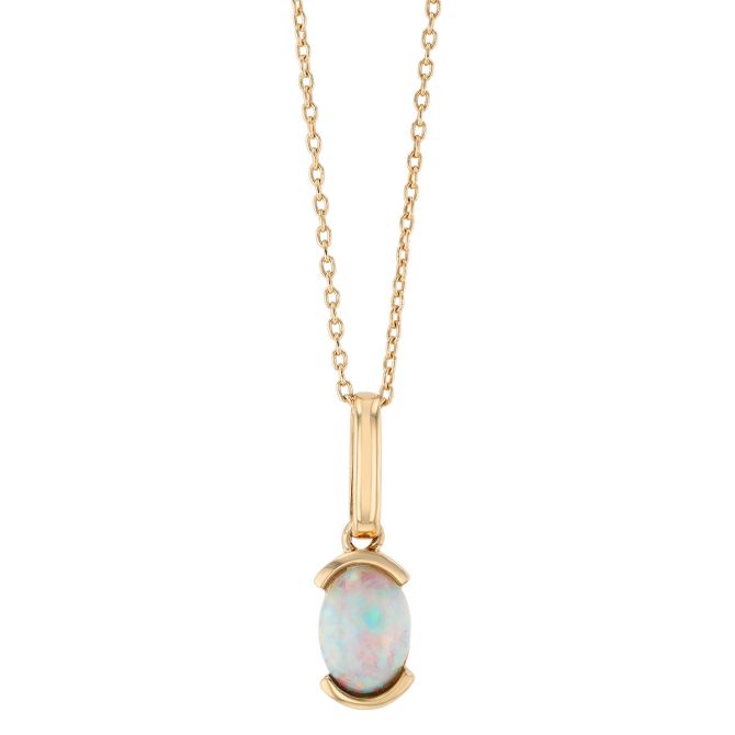 Oval Cabochon Opal Split Bezel Pendant in Yellow Gold