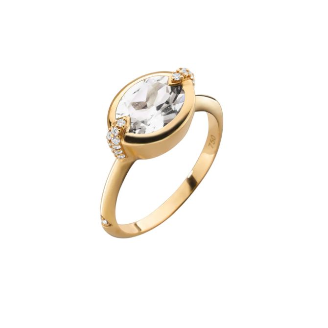 Monica Rich Kosann Points North Deep Set Rock Crystal Quartz & Diamond Ring in Yellow Gold