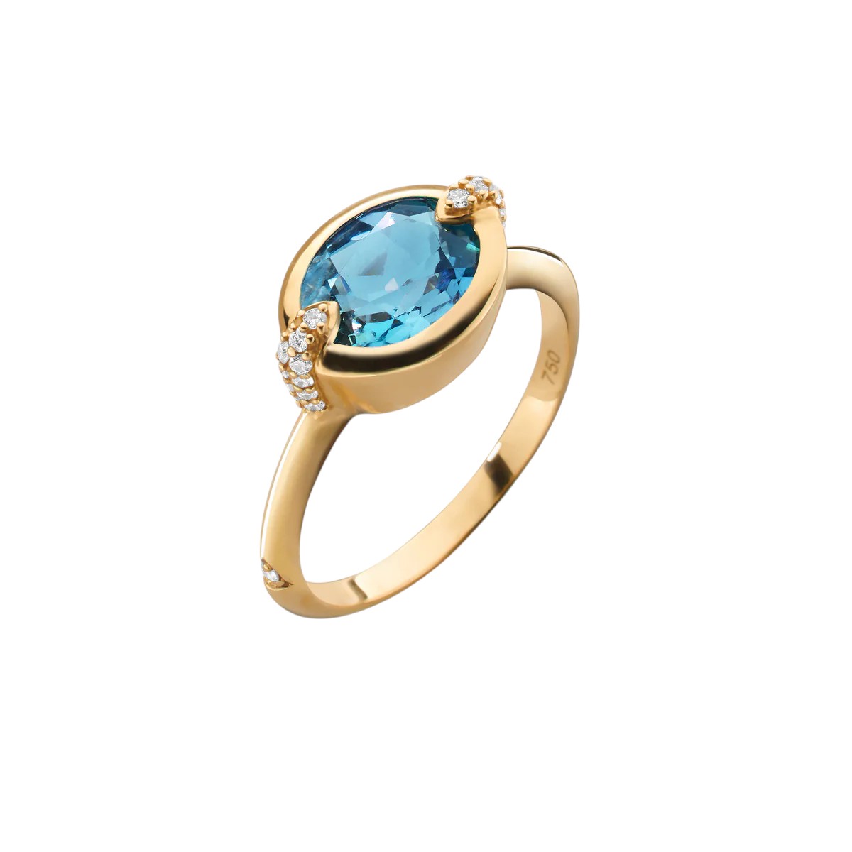 Monica Rich Kosann Points North Deep Set Topaz & Diamond Ring in Yellow Gold, Size 7