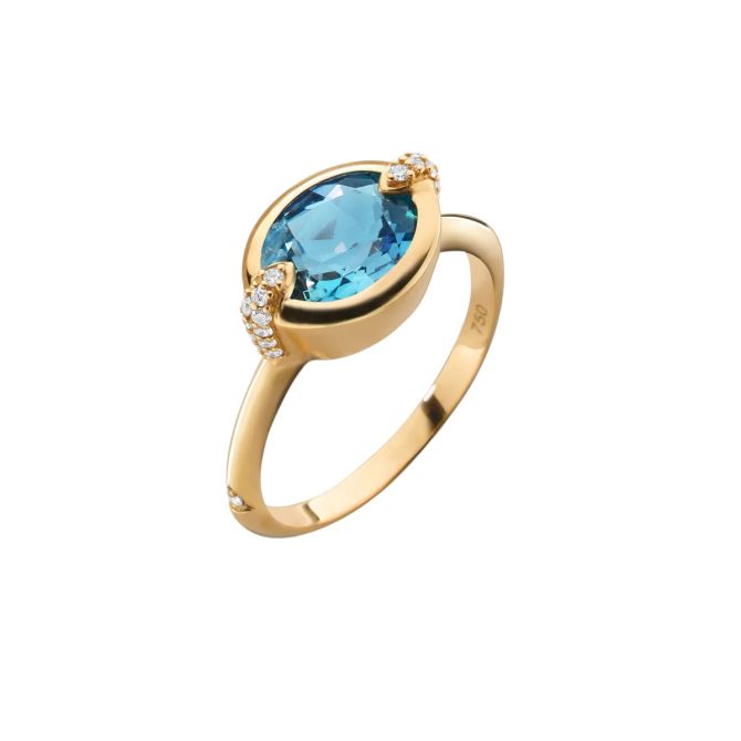 Monica Rich Kosann Points North Deep Set Topaz & Diamond Ring in Yellow Gold