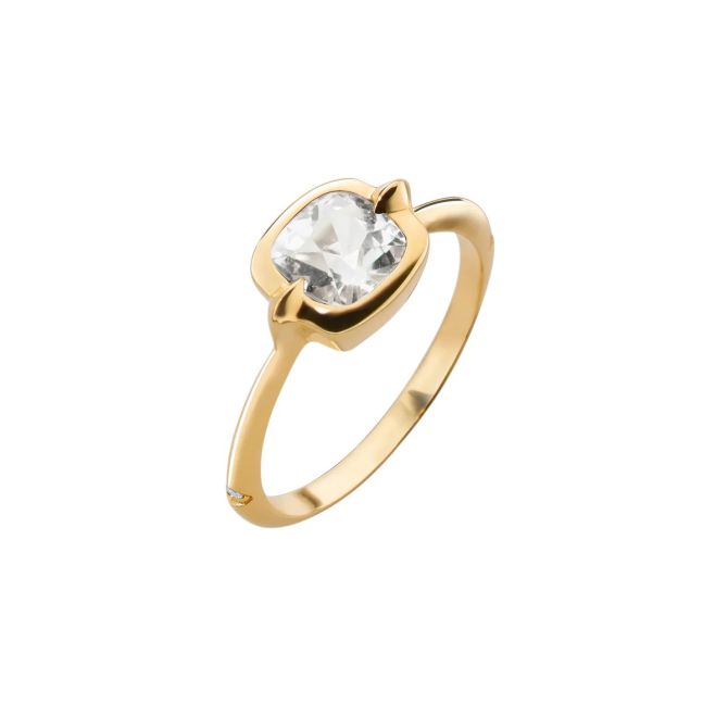 Monica Rich Kosann Points North Rock Crystal Quartz & Diamond Ring in Yellow Gold