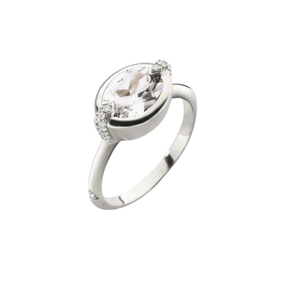 Monica Rich Kosann Points North Deep Set Rock Crystal Quartz & White Sapphire Ring in Sterling Silve