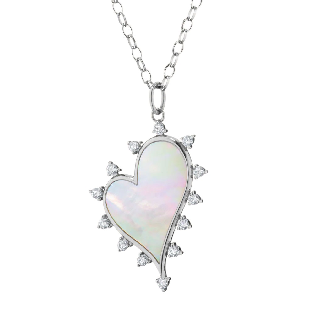 Monica Rich Kosann Mother of Pearl & White Sapphire Large Heart Pendant in Sterling Silver, 18