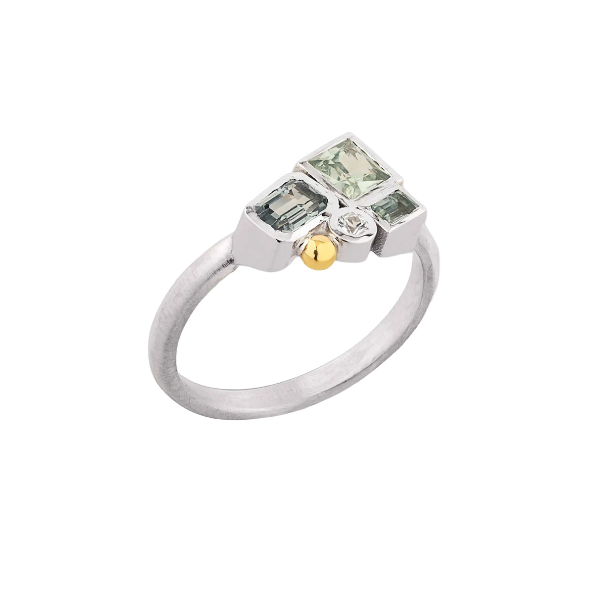 Lika Behar Green & White Sapphire Cluster Ring in Sterling Silver with Yellow Gold Accent