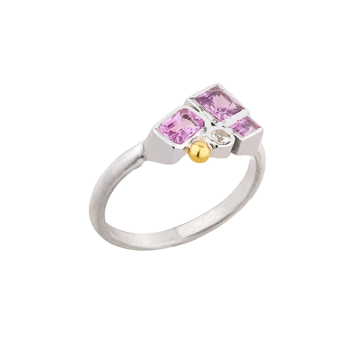 Lika Behar Pink & White Sapphire Cluster Ring in Sterling Silver with Yellow Gold Accent
