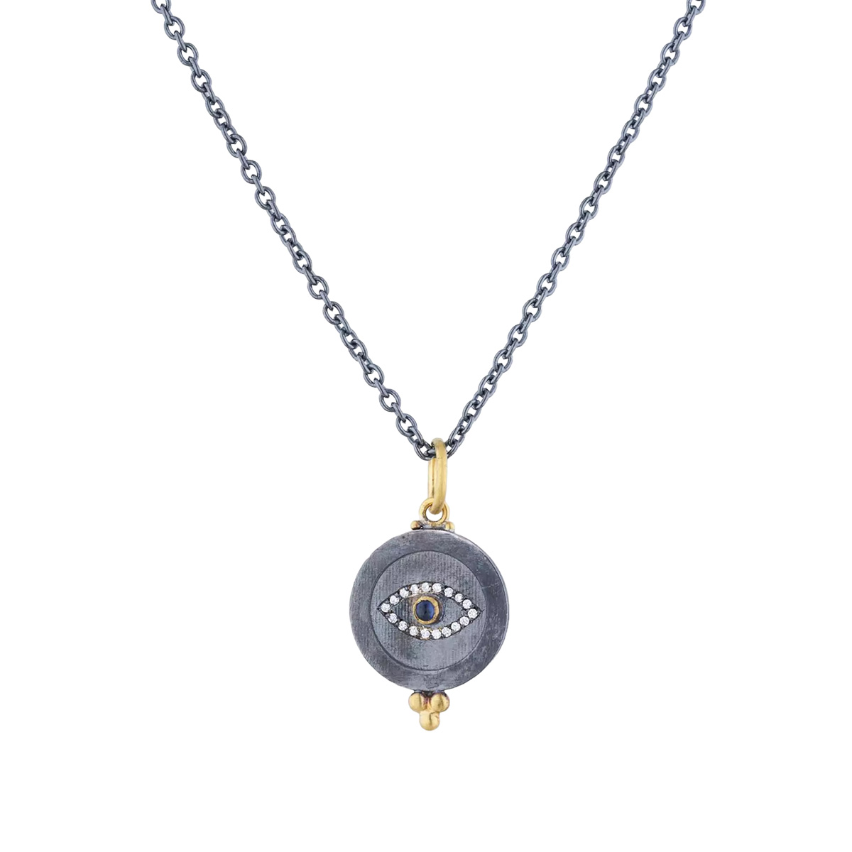Lika Behar Sapphire & Diamond Evil Eye Medallion Pendant in Oxidized Sterling Silver & Yellow Gold