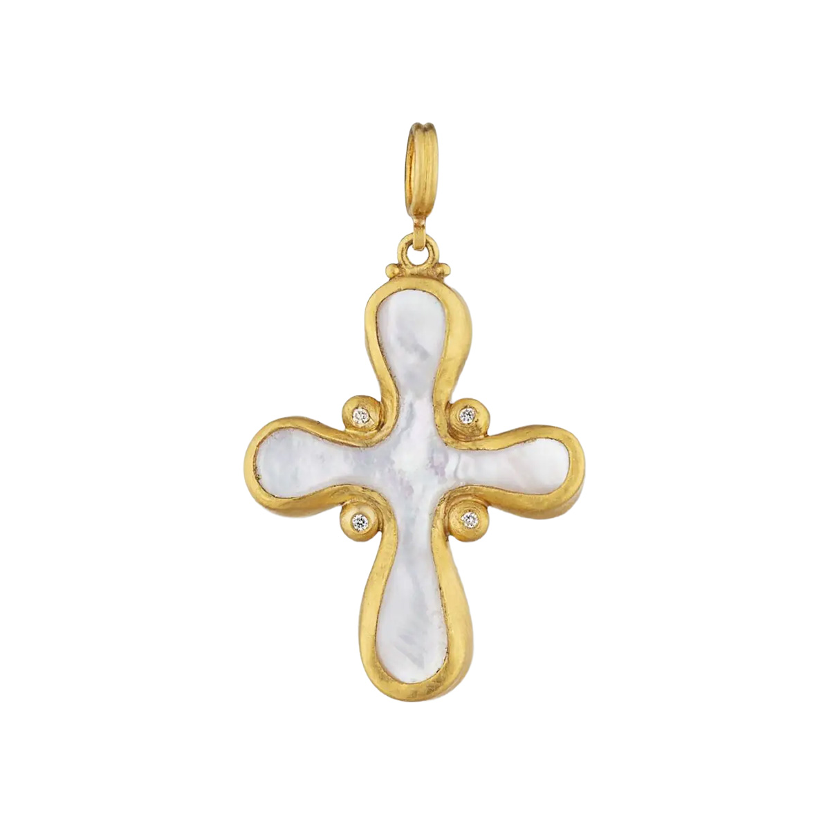 Lika Behar Mother of Pearl Lydia Cross Charm in Yellow Gold with Diamond Accents