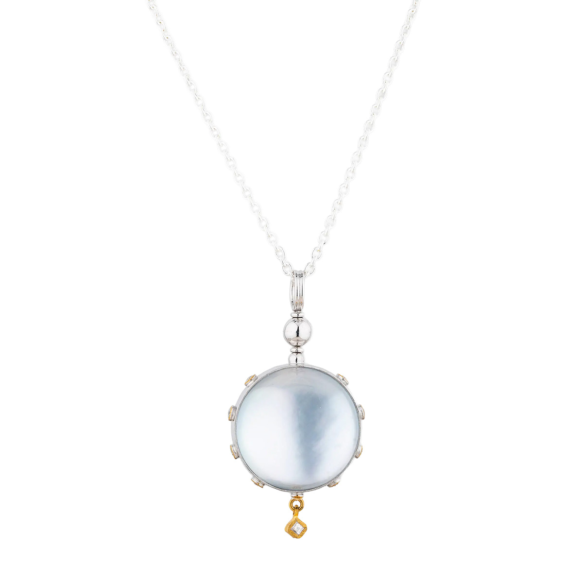 Lika Behar Day-N-Night Lapis Lazuli & Mother of Pearl Pendant in Sterling Silver with Diamond Accent