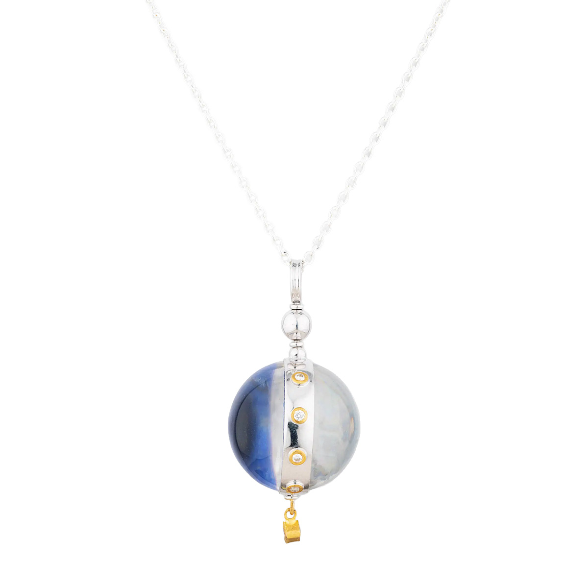 Lika Behar Day-N-Night Lapis Lazuli & Mother of Pearl Pendant in Sterling Silver with Diamond Accent