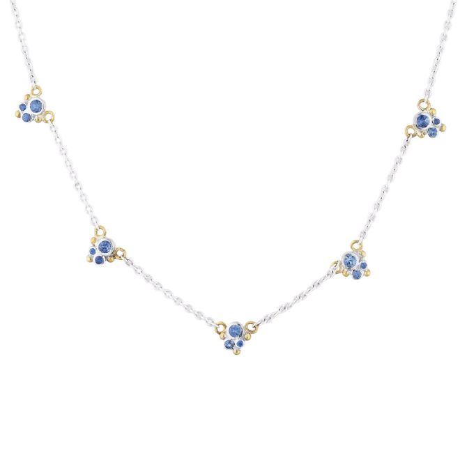 Lika Behar Sapphire Cluster Station Necklace in Sterling Silver & Yellow Gold, 19"