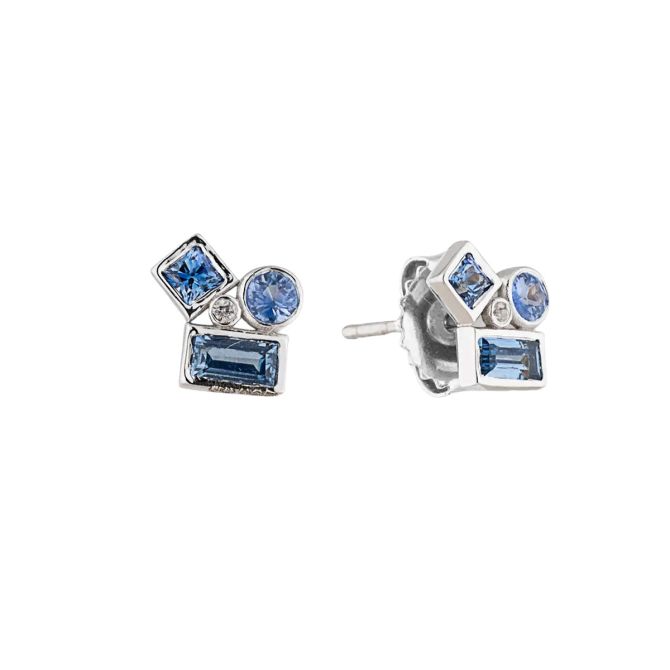 Lika Behar Bezel Set Mixed Shape Sapphire Cluster Stud Earrings in Sterling Silver