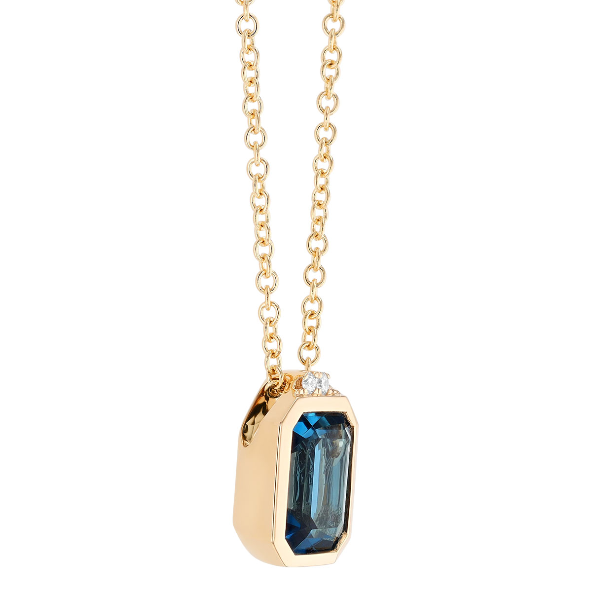 Bezel Set Emerald Cut Topaz & Diamond Pendant in Yellow Gold, 18