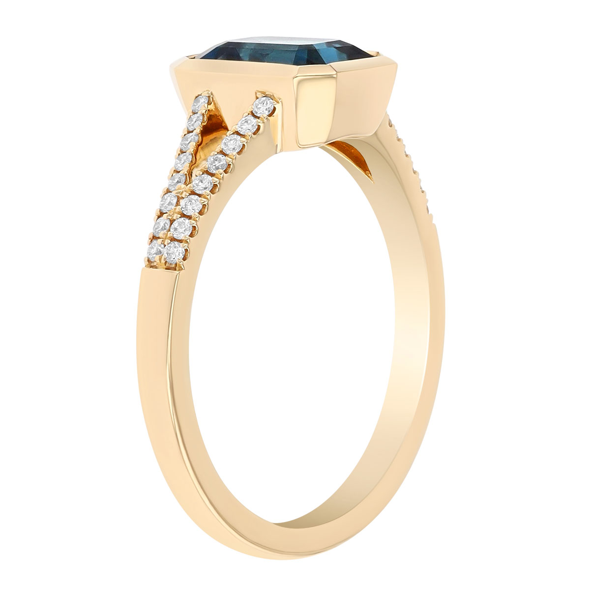 Bezel Set Emerald Cut Topaz & Diamond Ring in Yellow Gold