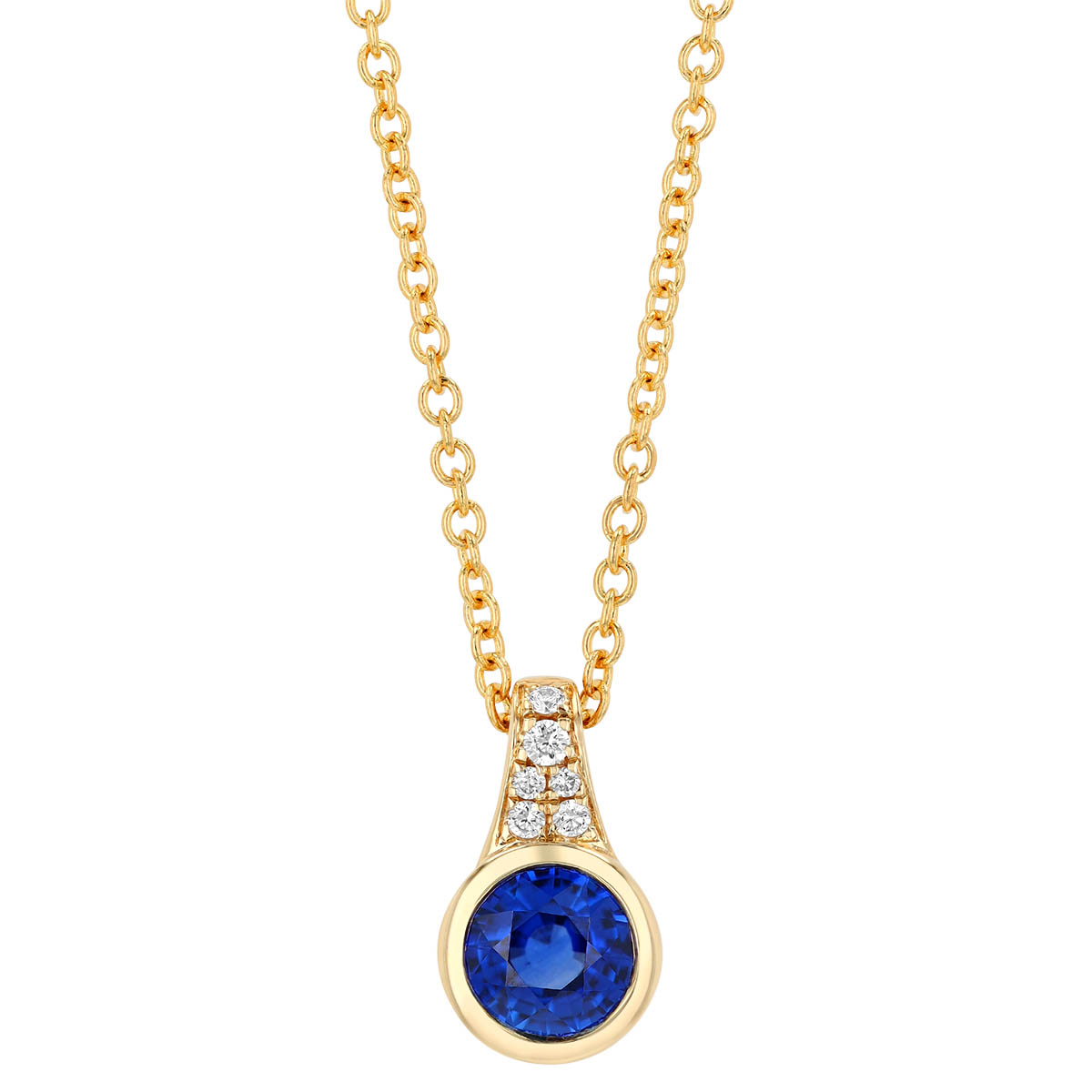 Bezel Set Sapphire & Diamond Pendant in Yellow Gold, 18