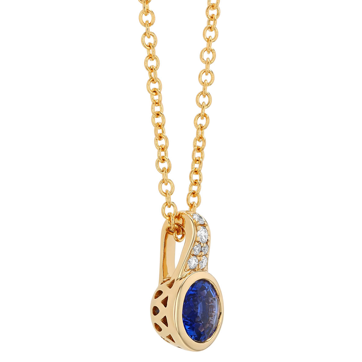Bezel Set Sapphire & Diamond Pendant in Yellow Gold, 18