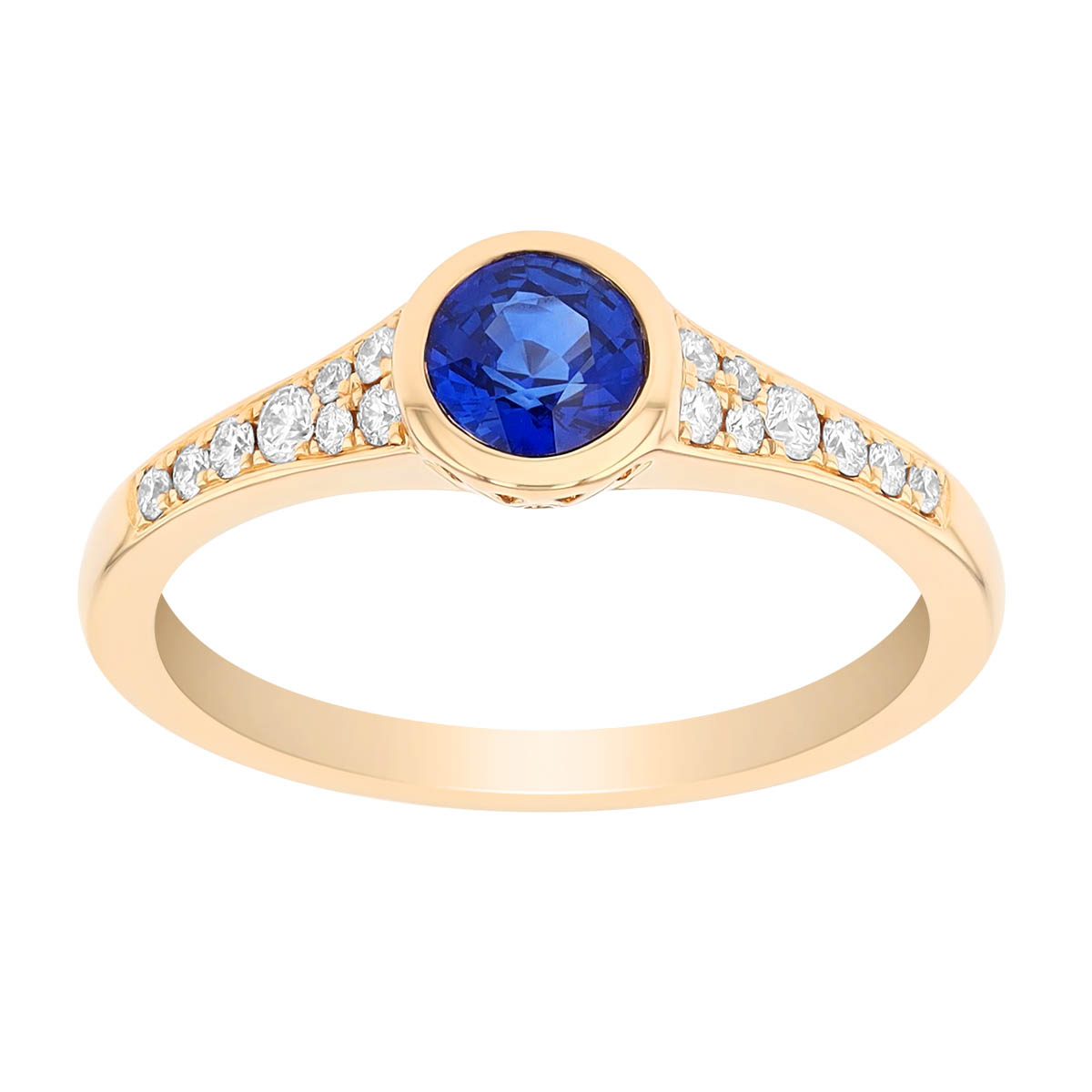 Bezel Set Sapphire & Diamond Ring in Yellow Gold
