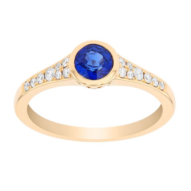 Bezel Set Sapphire & Diamond Ring in Yellow Gold