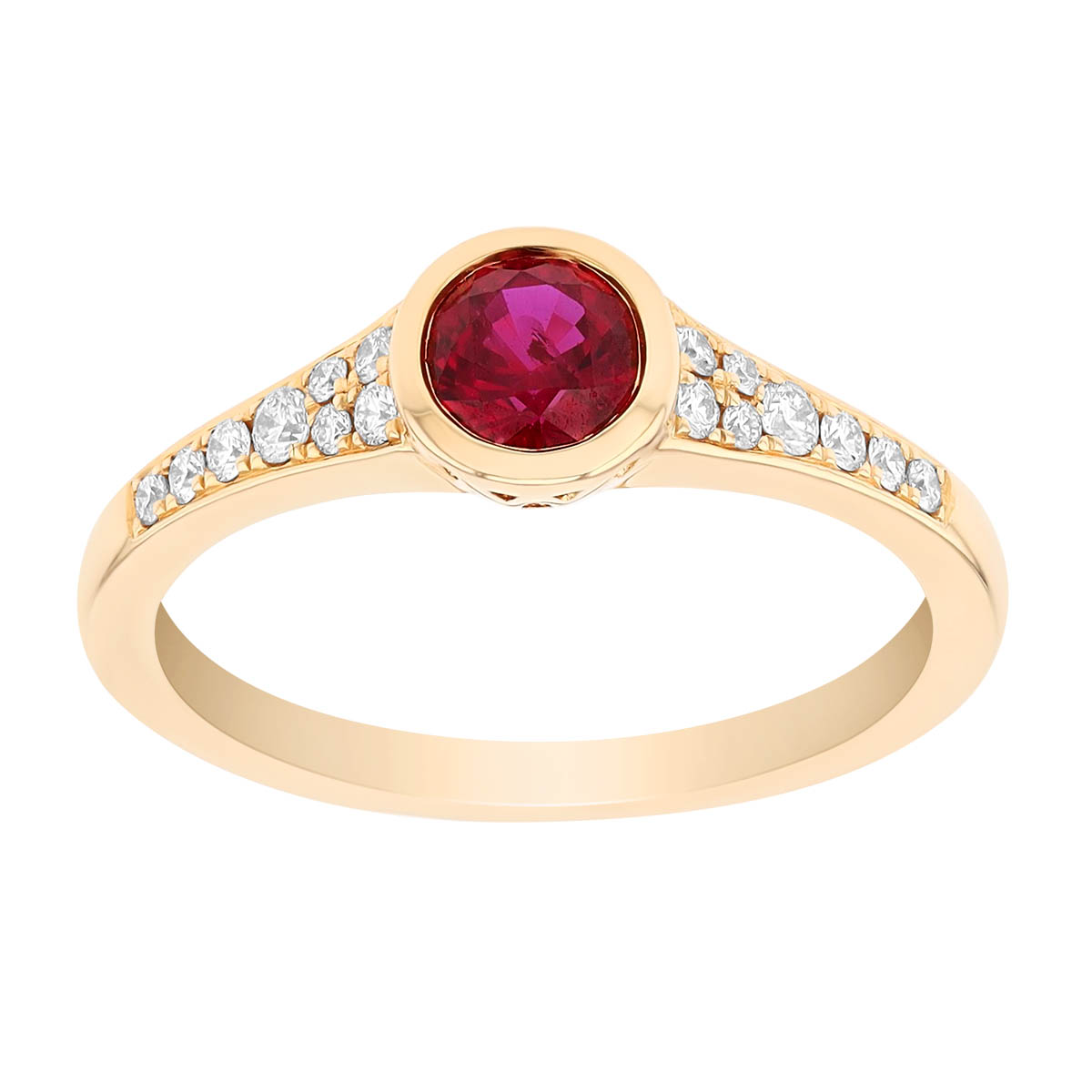 Bezel Set Ruby & Diamond Ring in Yellow Gold