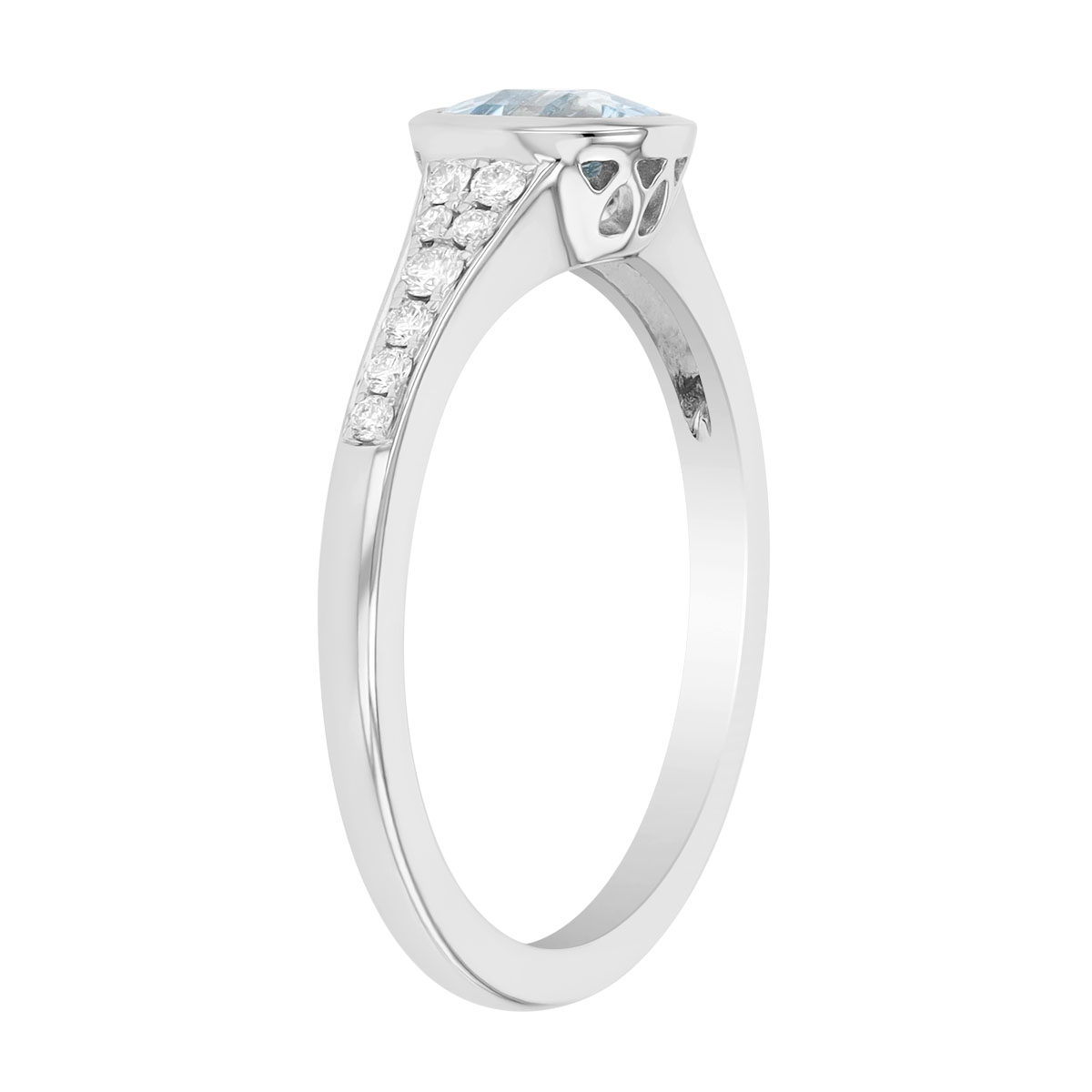 Bezel Set Round Aquamarine & Diamond Ring in White Gold