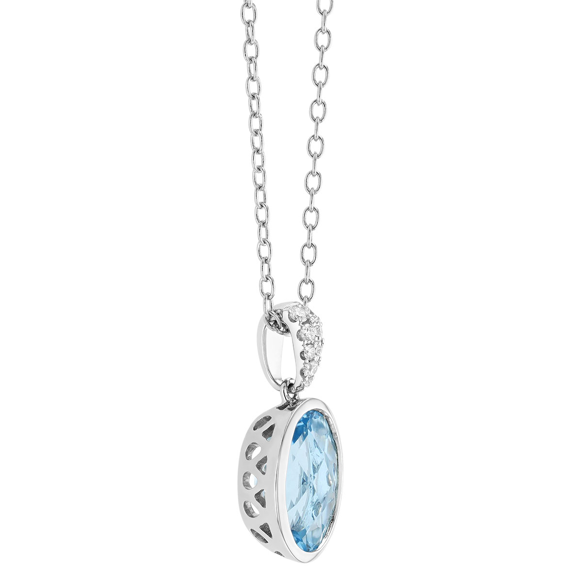 Bezel Set Oval Aquamarine Peridot & Diamond Pendant in White Gold, 18