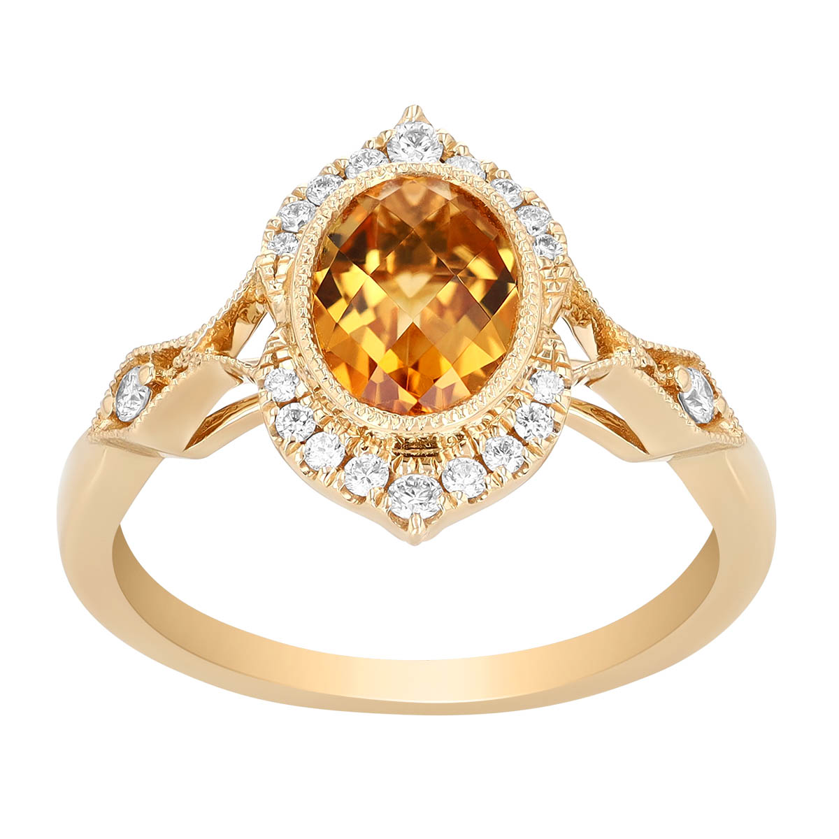 Oval Checkerboard Citrine & Diamond Split Halo in Yellow Gold