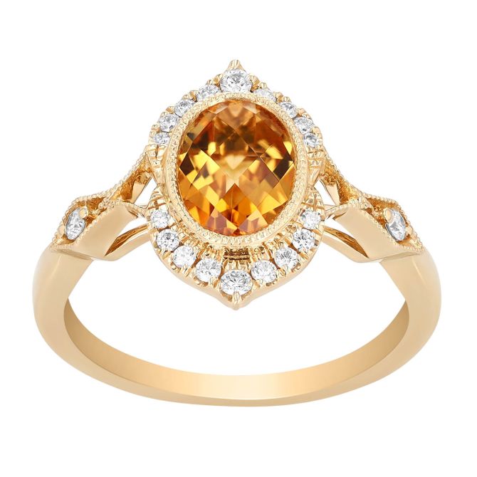 Oval Checkerboard Citrine & Diamond Split Halo in Yellow Gold